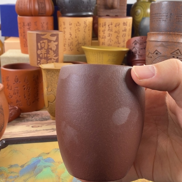 紫砂茶杯紫泥龙蛋杯