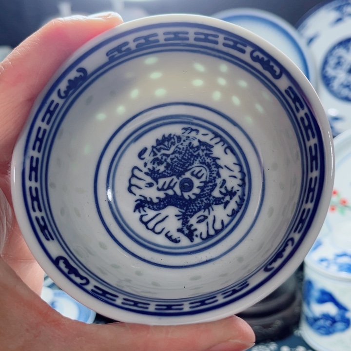 青花玲珑4寸小小碗龙纹