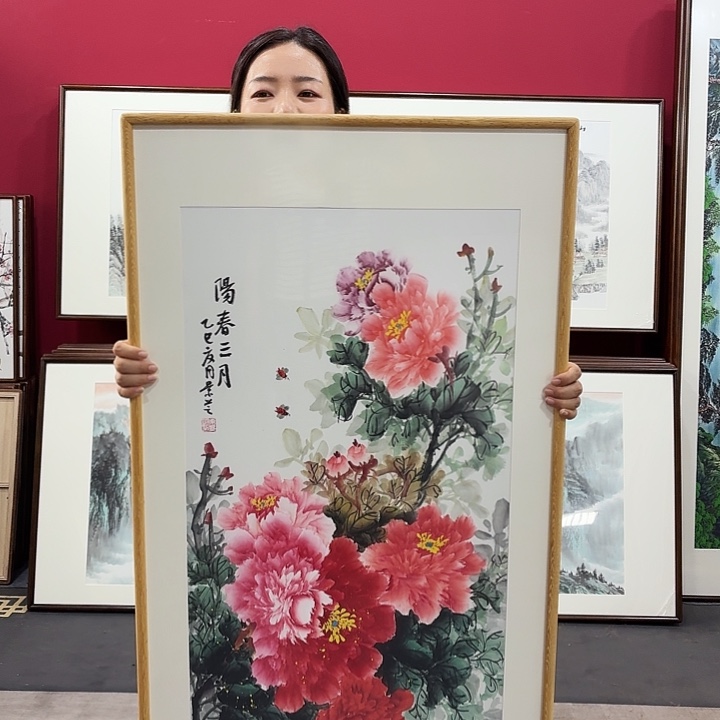 国画手绘带框作品