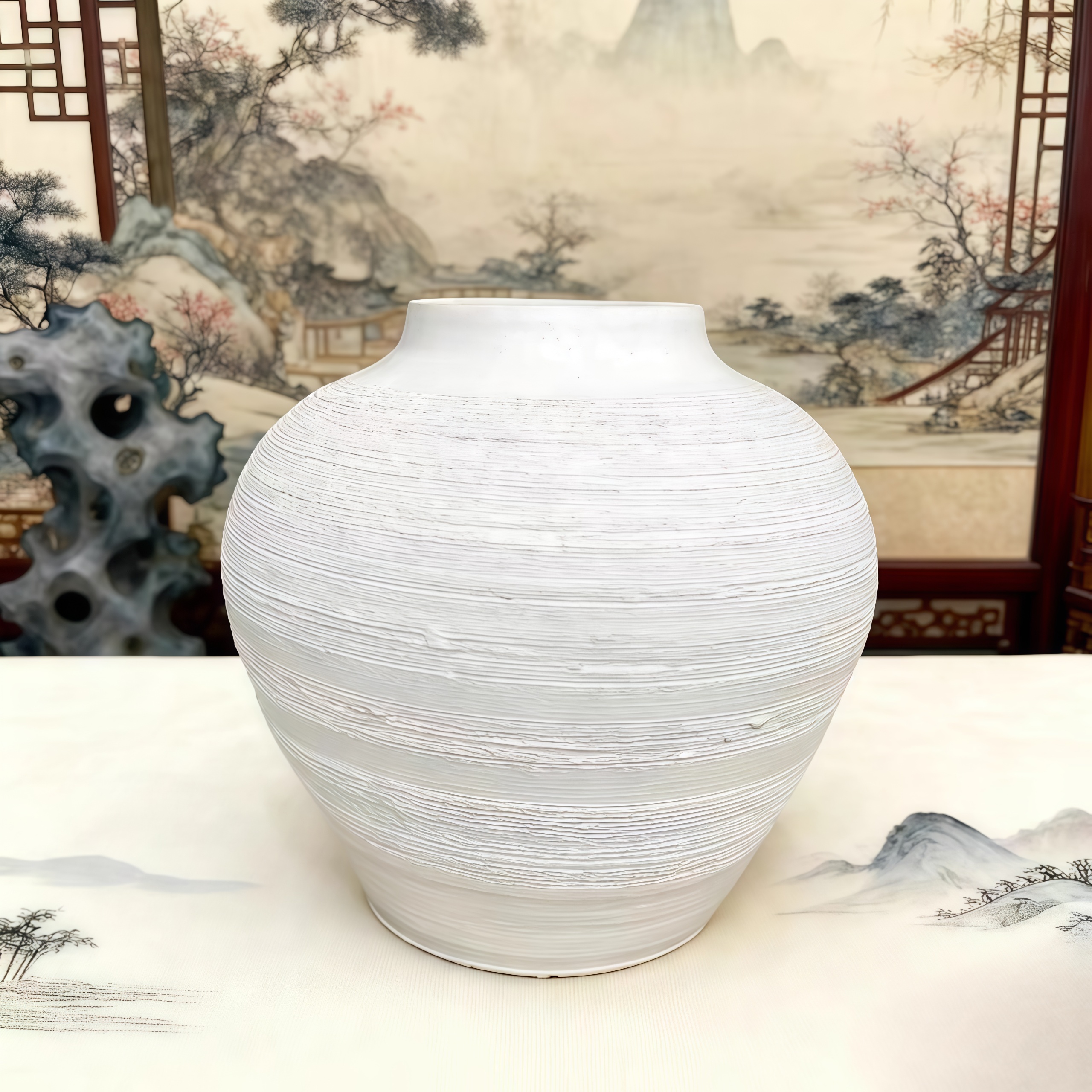 侘寂风新中式禅意粗陶花瓶可插干花客厅餐厅复古摆件做旧风陶罐