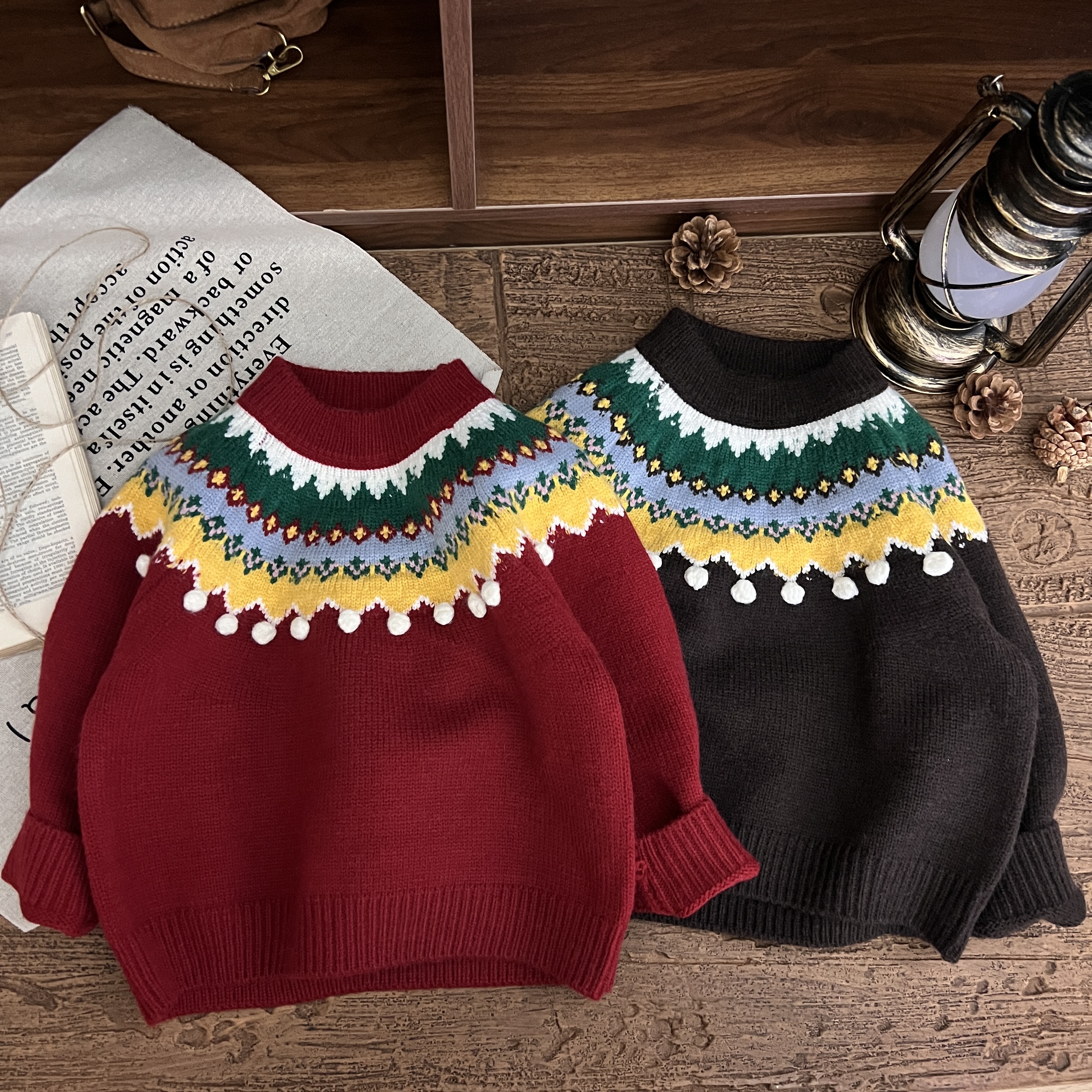 2025秋冬款复古重工红色费尔岛圣诞毛衣宽松针织衫上衣