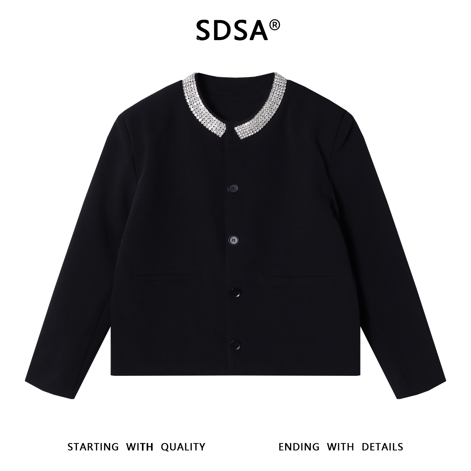 SDSA男士秋冬新款痞帅男装时尚镶钻设计纽扣开衫西装夹克百搭宽松