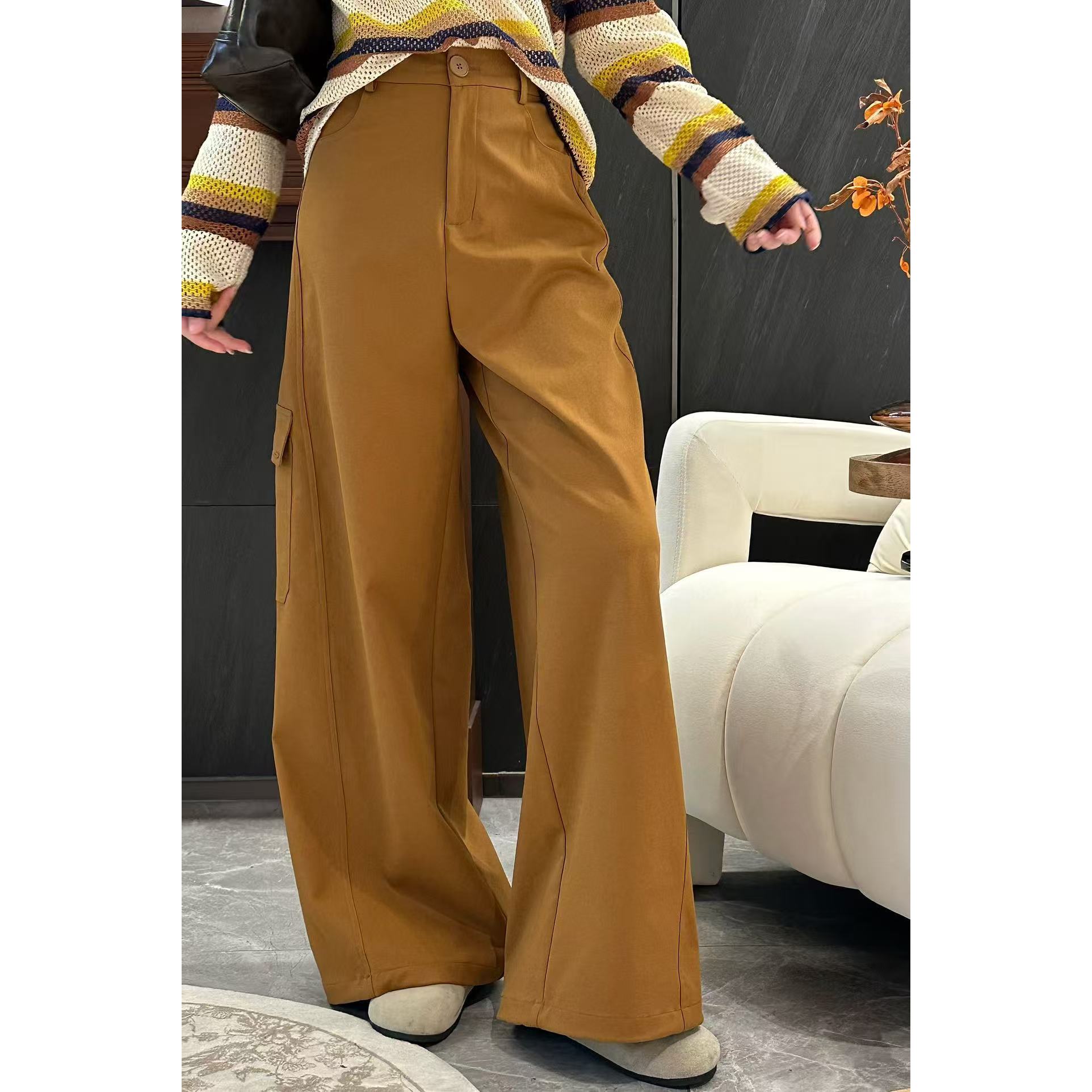 KIKI严选：260653-YER家欧货南油摩登阔腿工装裤百搭休闲裤