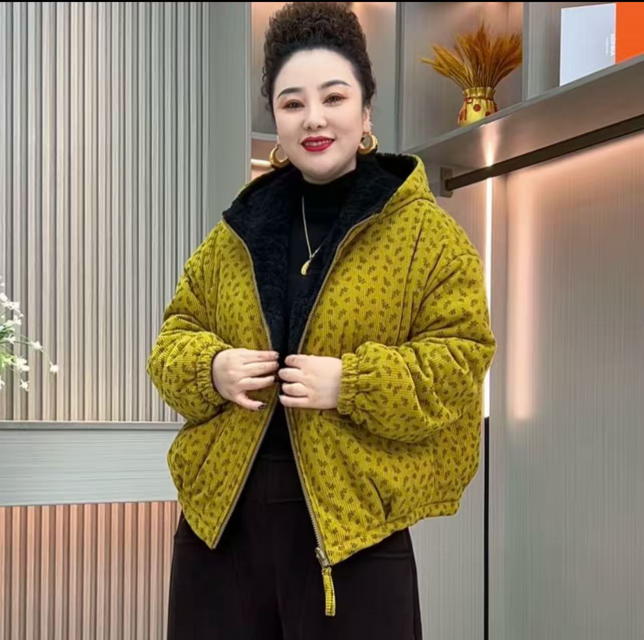 连帽厚款短款棉衣豹纹保暖短棉服上衣冬季时尚宽松