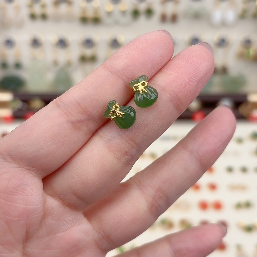 银S925镶嵌和田玉耳饰