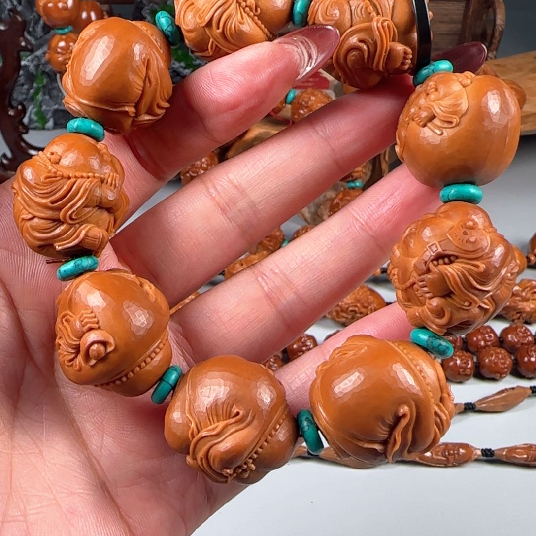 橄榄核手串/手链宽2.4鸡血红梅林核留刀痕小沙弥