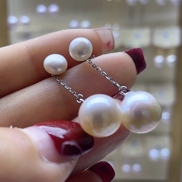 银S925镶嵌淡水珍珠耳饰