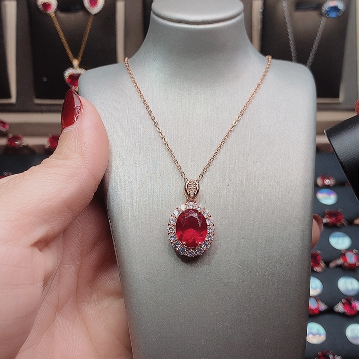 红宝石吊坠(赠链)银S925镶嵌9.11