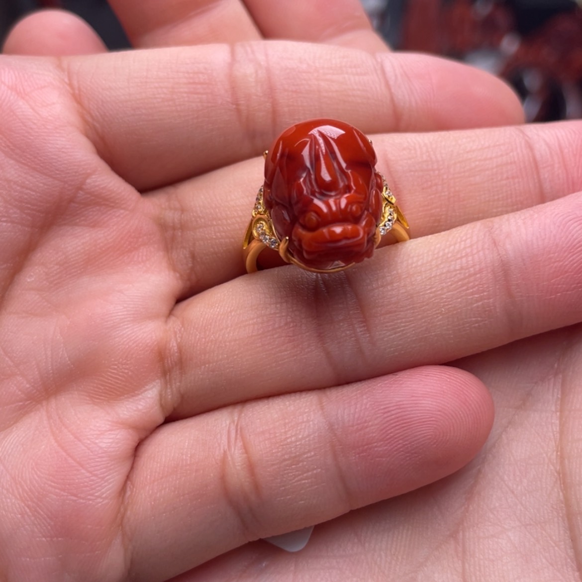 【闪购商品】未镶嵌招财貔貅戒指南红玛瑙盟*