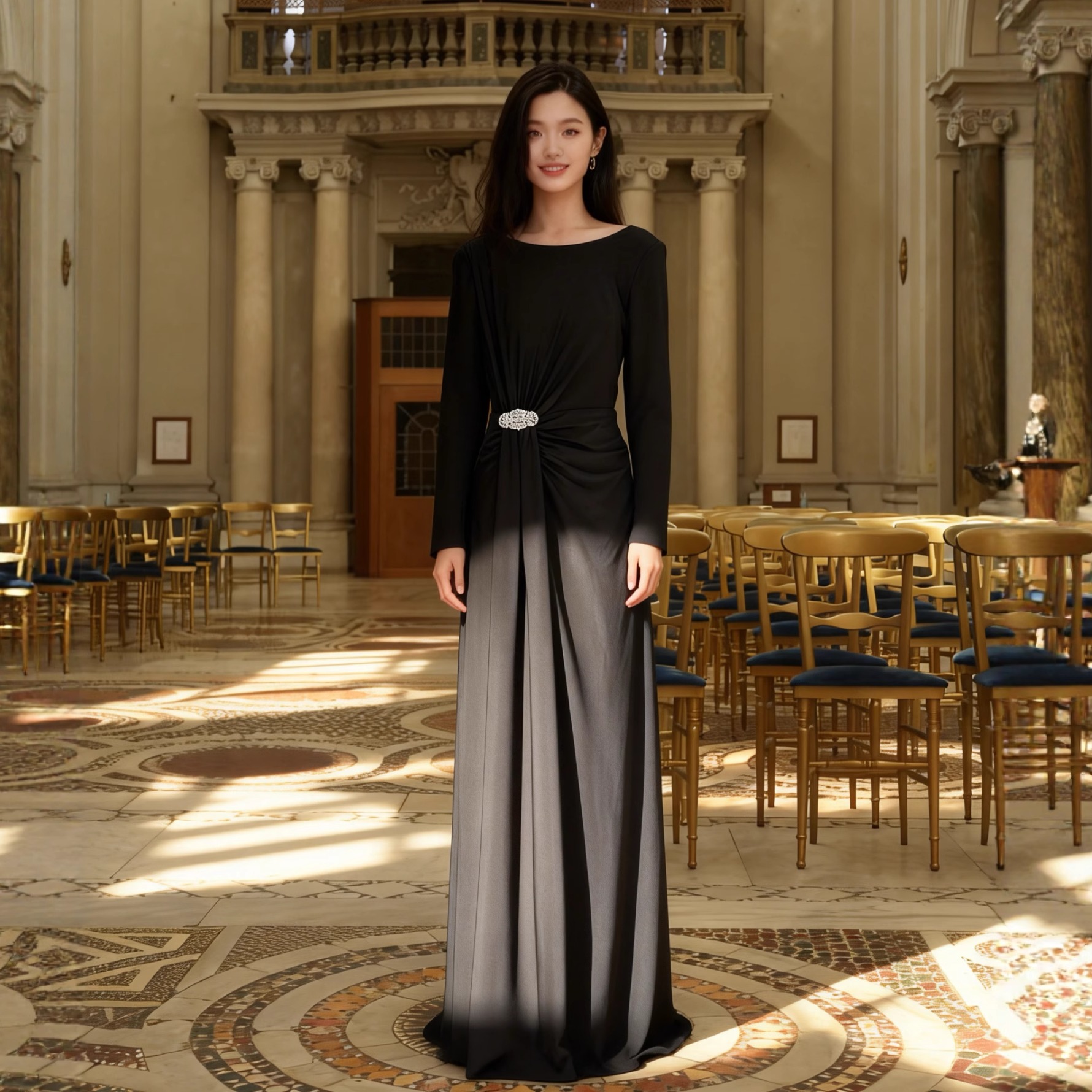 月夜千金丨新款复古气质名媛黑色连衣裙法式赫本设计感礼服裙636