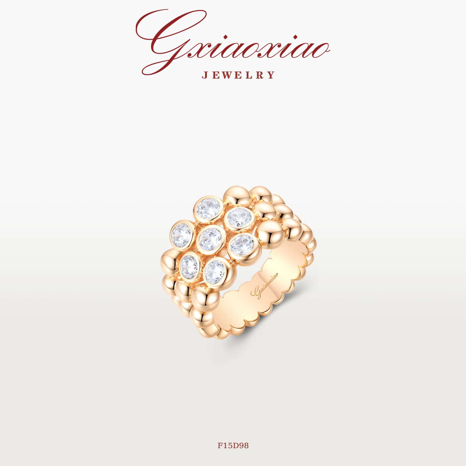 G XIAOXIAO 镀K金 法式轻奢气质时尚泡泡三层百搭戒指 F15D98