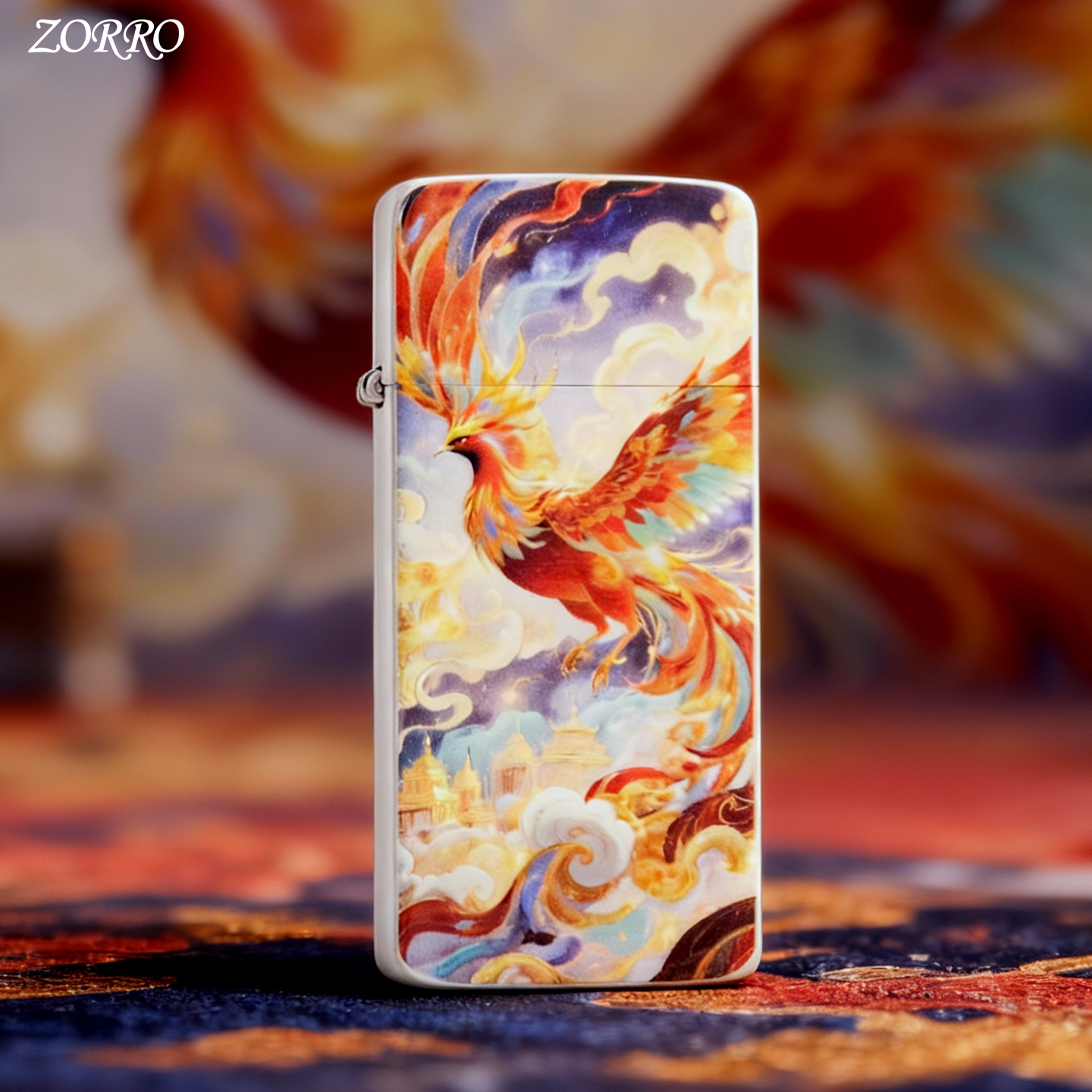 ZORRO佐罗二代超薄龙凤鹿鎏金描边珐琅彩绘煤油打火机