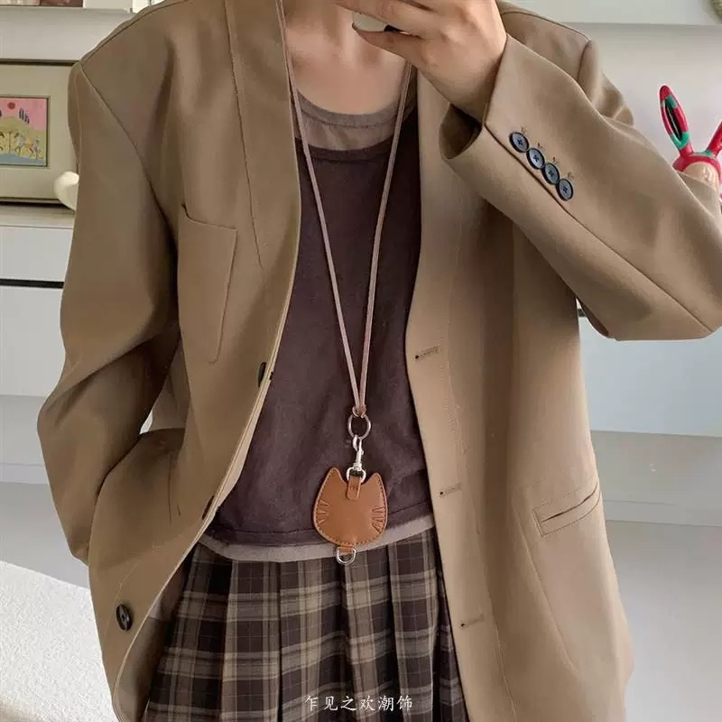 非金属涤纶项链 【简元素·Jaenso】猫猫头女长款挂脖毛衣链小众独特