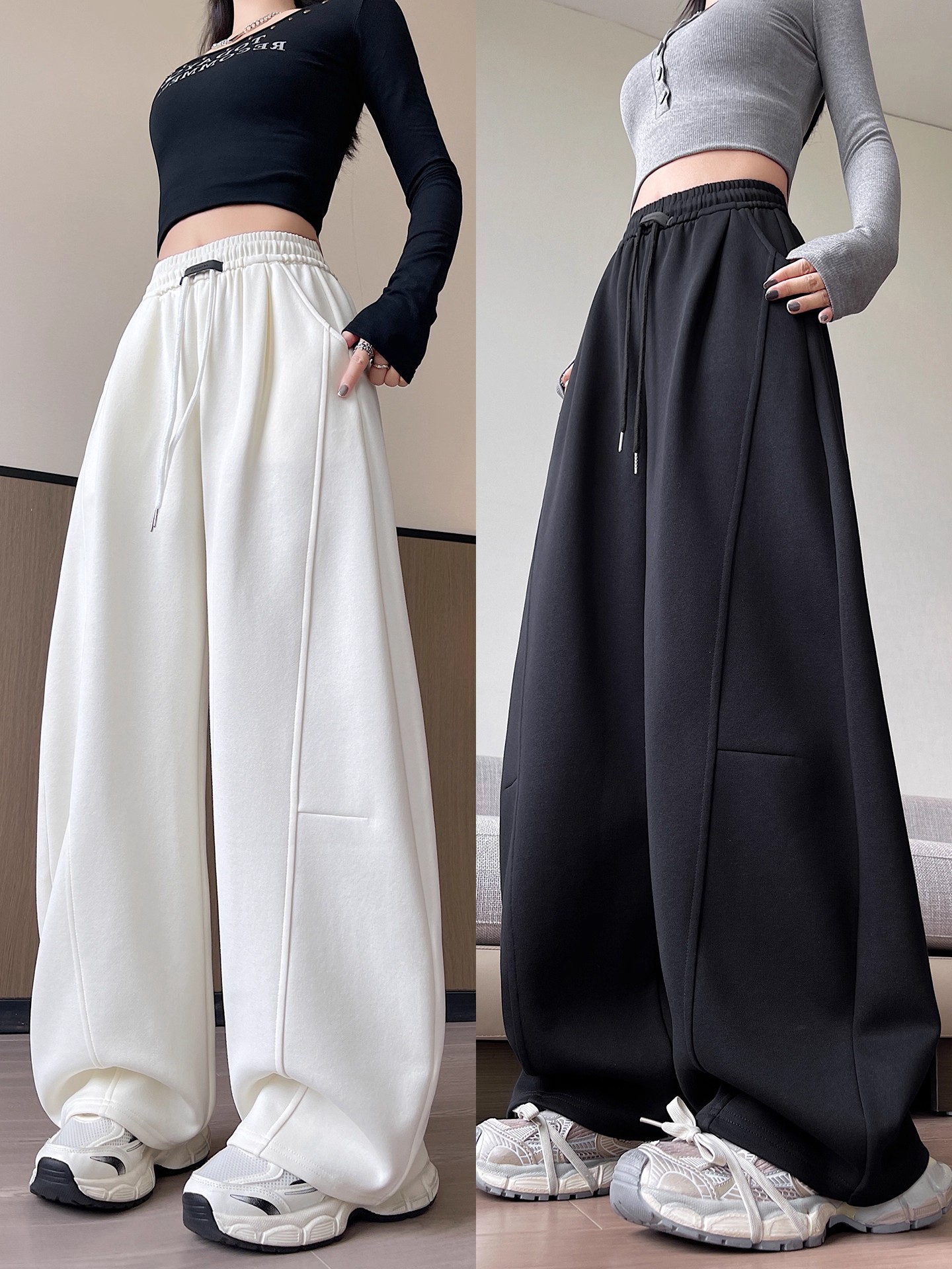 大码弯刀阔腿裤女2025新款秋冬季胖妹妹mm宽松显瘦加绒运动卫裤子