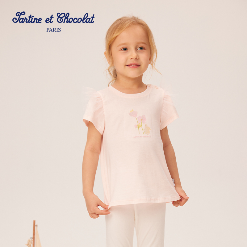 TC法国巧克力童装25夏季新品女童设计感短袖T恤