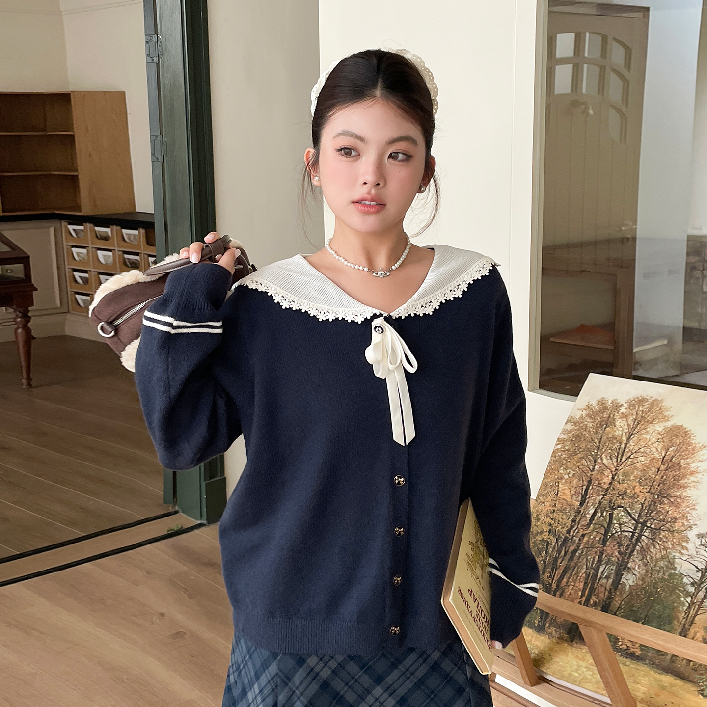 大码胖mm绝美显瘦毛衣女秋冬高级感针织衫独特漂亮减龄娃娃领上衣