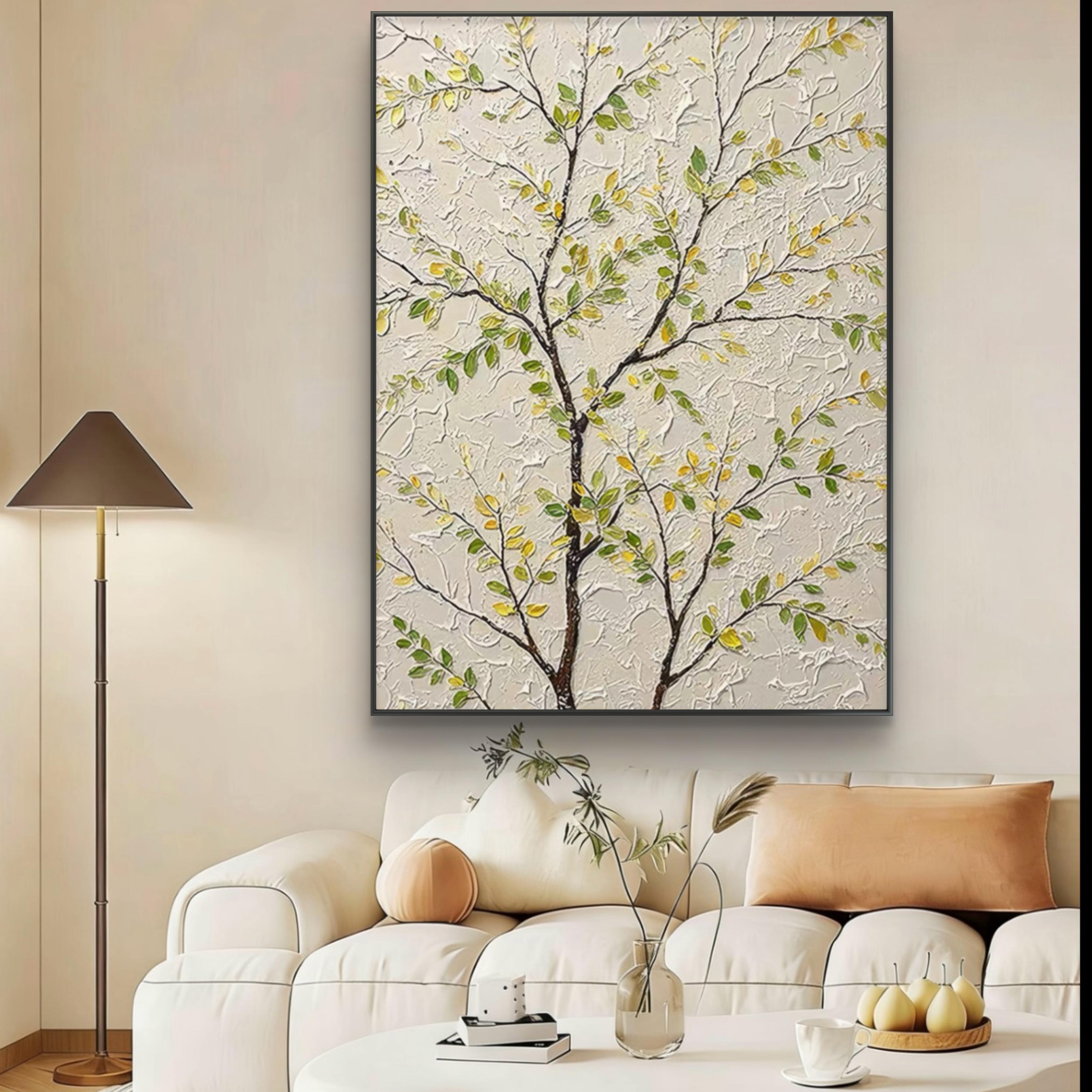 2025最新款《绿意新生》油画布纯手绘餐厅卧室挂画风景