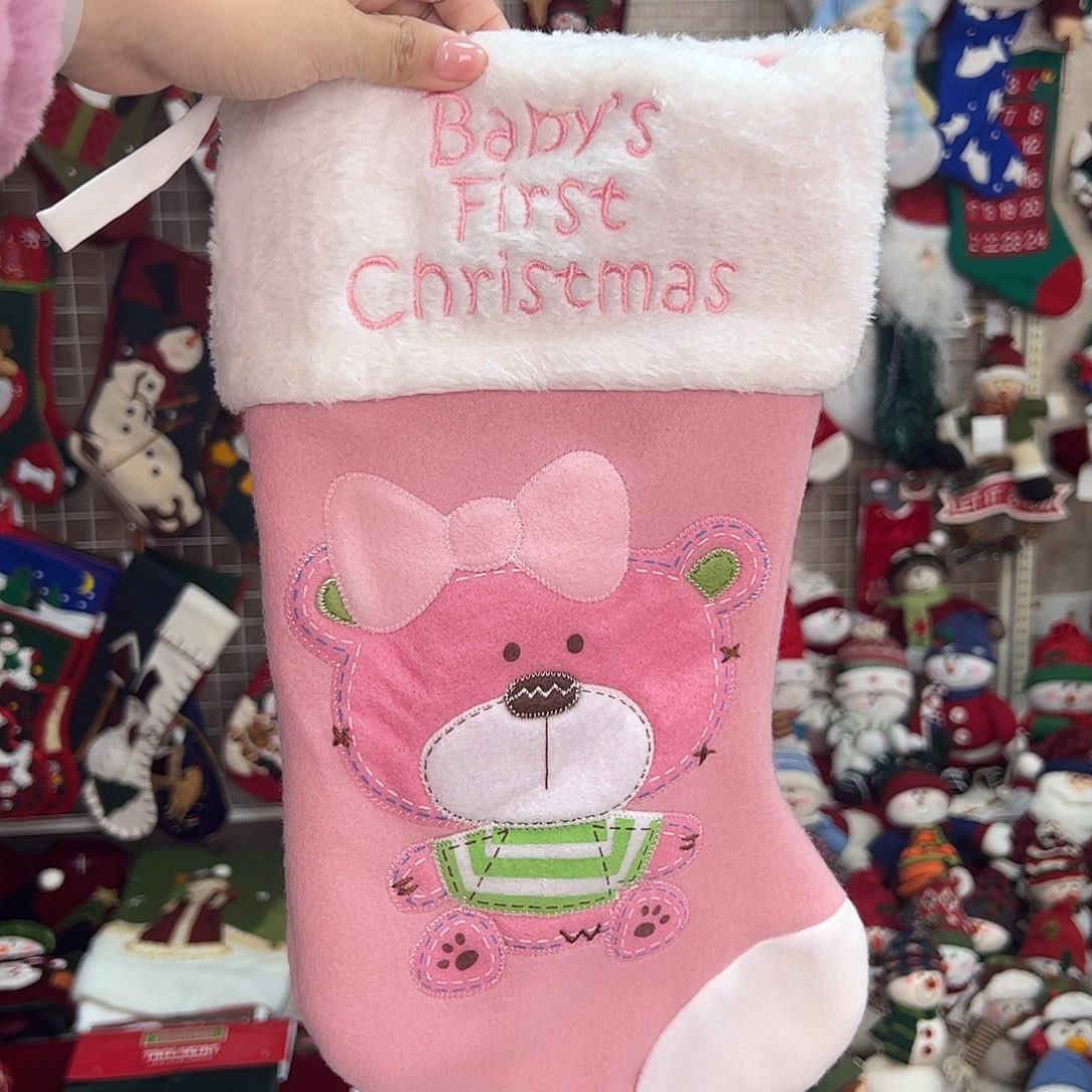 毛绒粉色baby小熊袜子