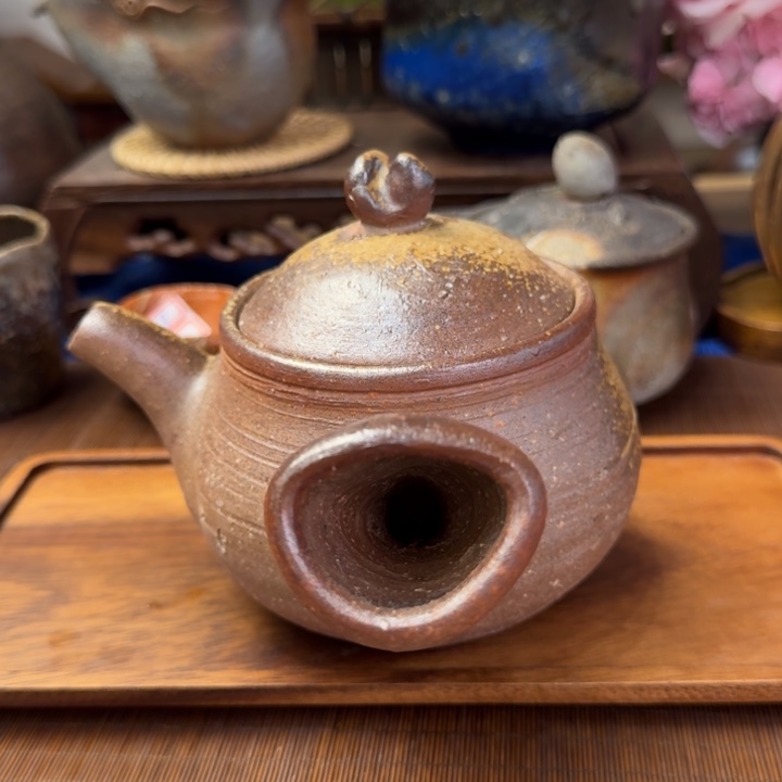 末石泰节备前烧侧把壶福利一口价