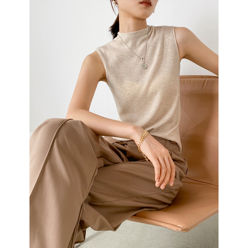 【美丽诺羊毛】法式优雅气质啤酒领无袖女  （断）打听  MG21098