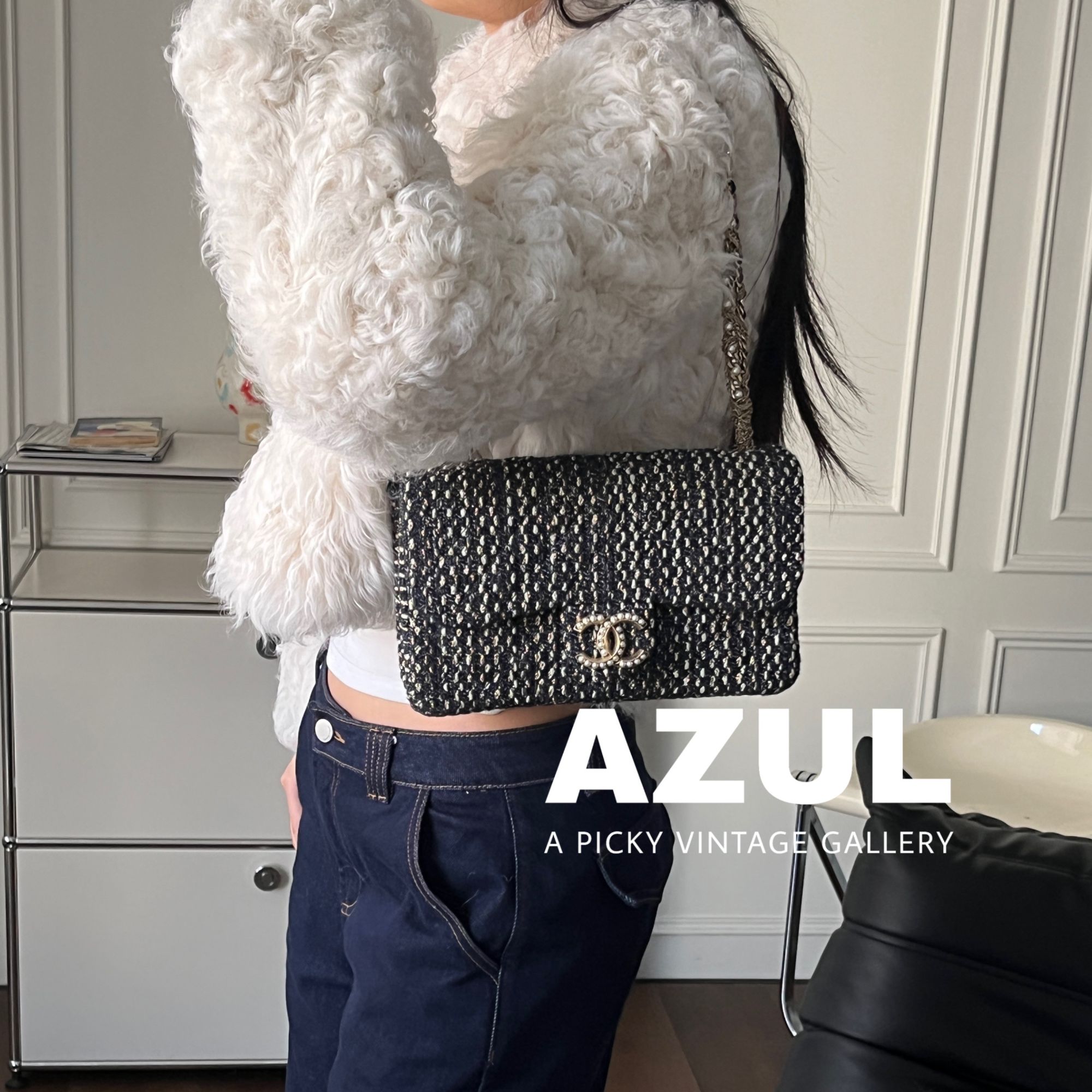 95新 Chanel/香奈儿 深海蓝粗花呢威斯敏斯特多链条单肩包38964