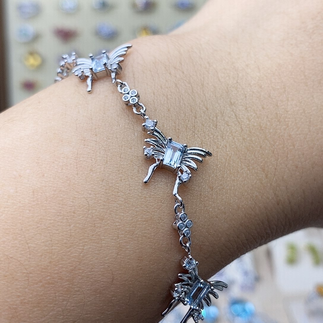 海蓝宝石手链银S925镶嵌一物一证