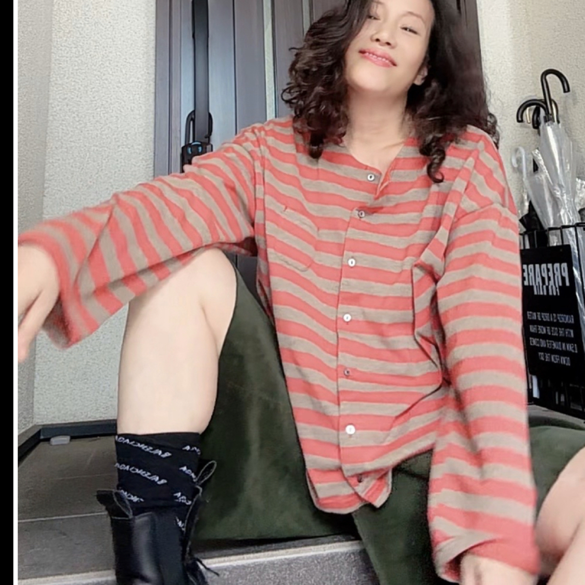 秋季新款 彩条洗水棉开衫外搭 