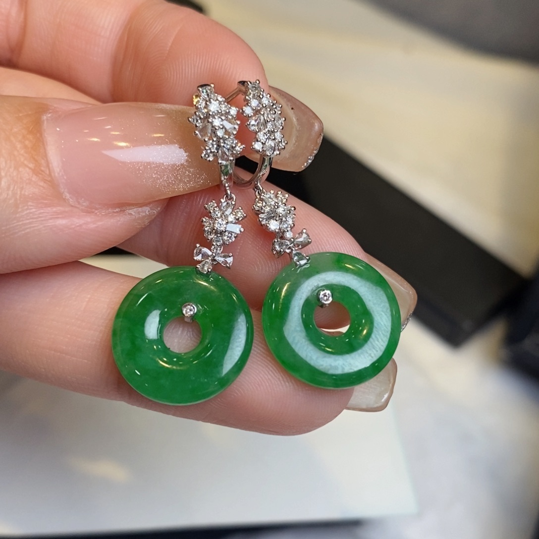 翡翠耳饰18K金镶嵌甜甜圈