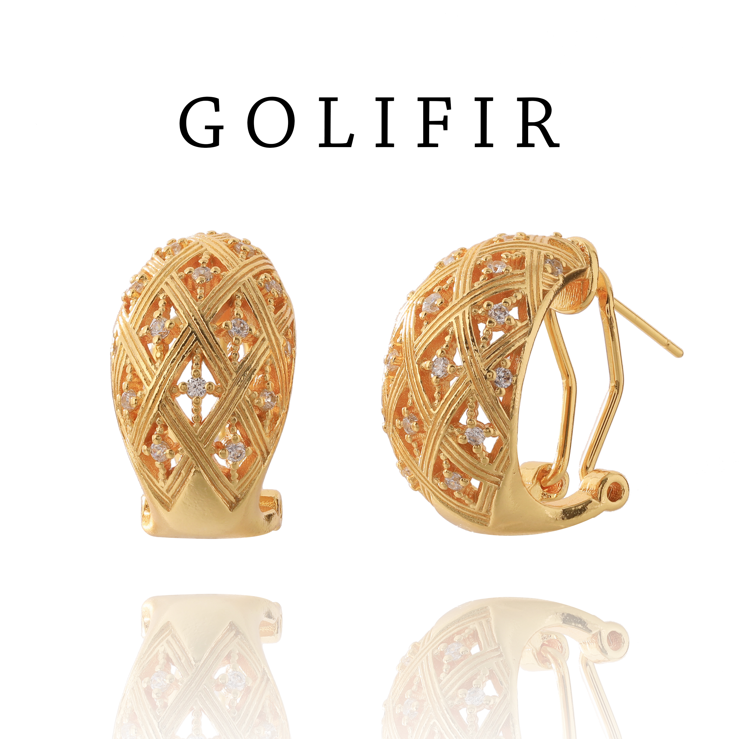 铜合金合成锆石耳饰 【GOLIFIR】 Weave 华锆石镶嵌精致耳环D030