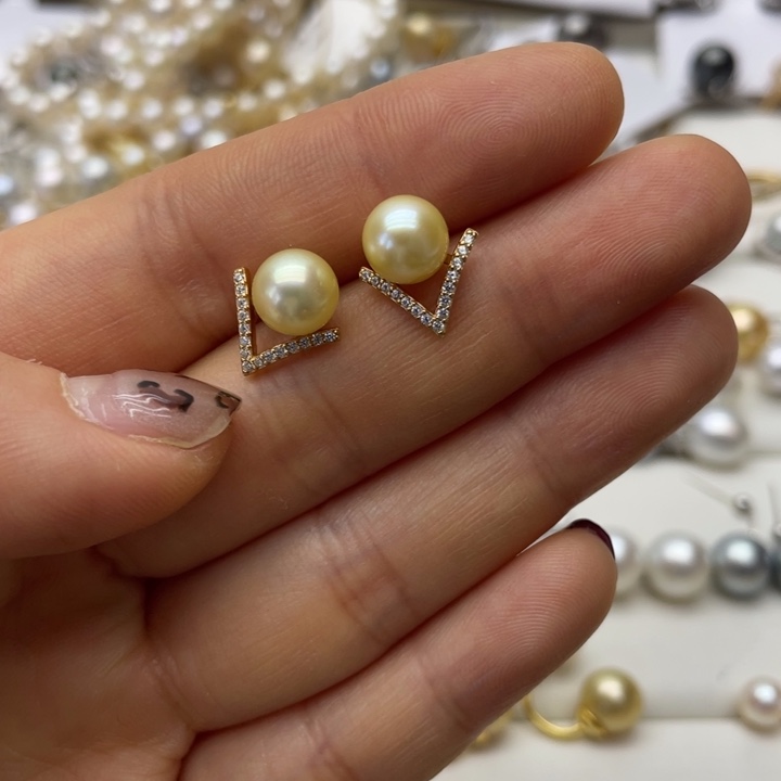 海水珍珠耳饰银S925镶嵌