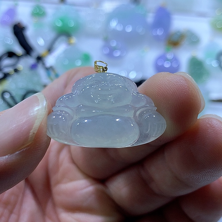 翡翠颈饰18K金镶嵌天然翡翠A货吊坠