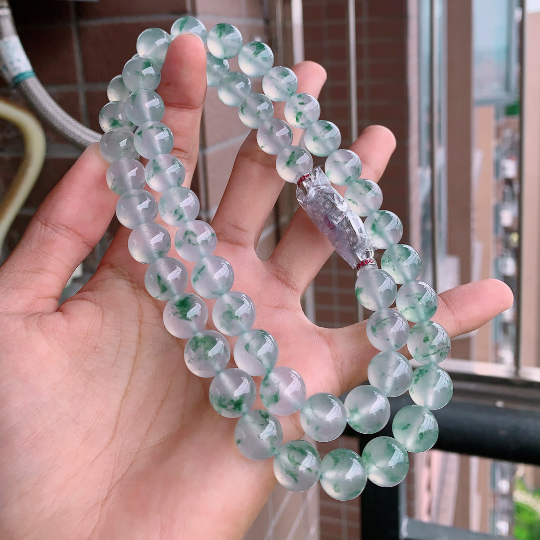 段家玉收藏行家货玻璃种品质难遇起杠光飘花缅甸天然翡翠A货项链