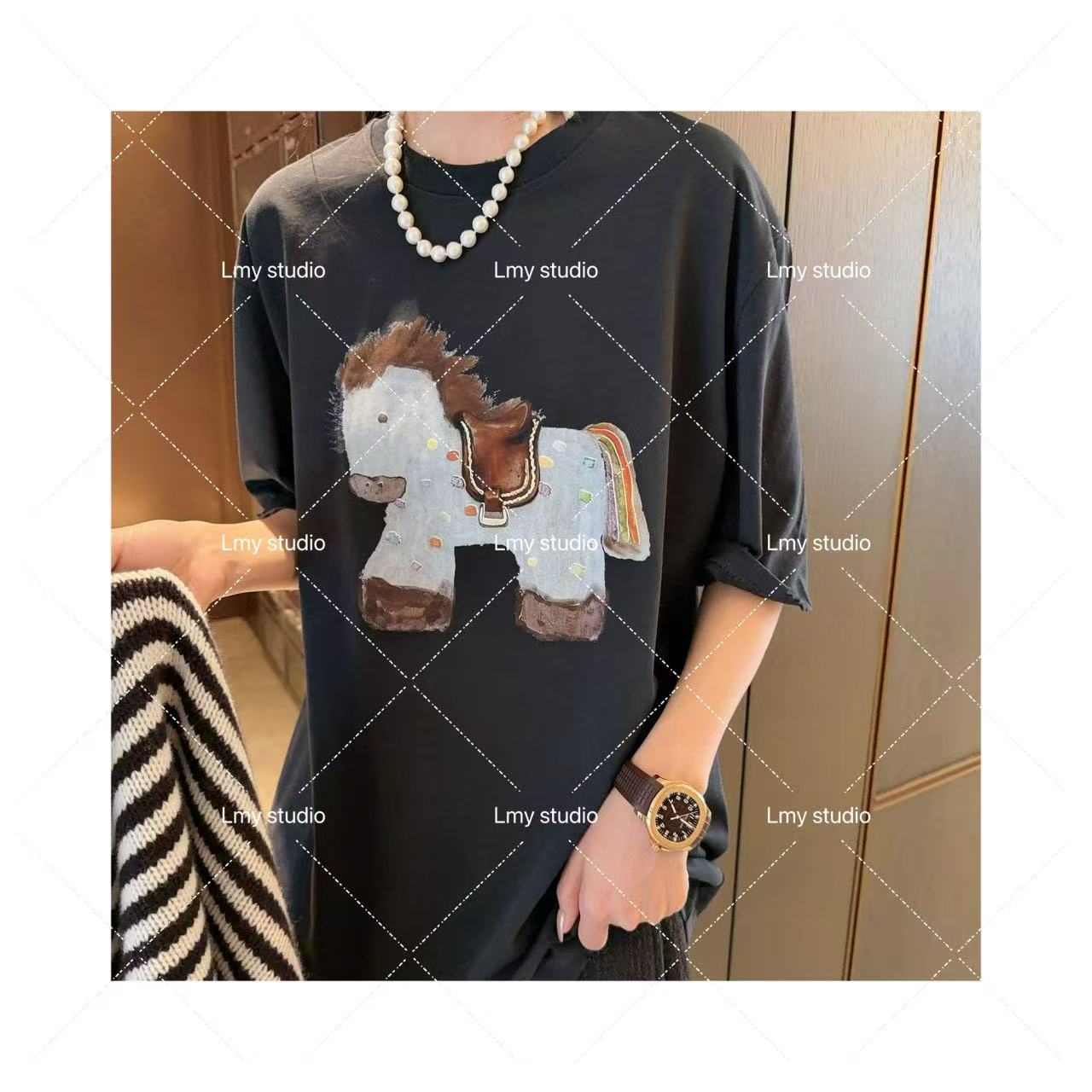 马年限定 寓意超好彩虹马设计师款立体工艺半袖