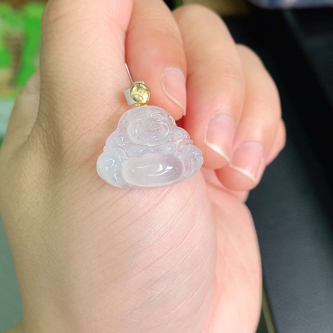 翡翠颈饰18K金镶嵌冰胶小佛