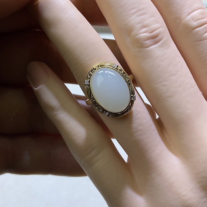 和田玉银S925镶嵌戒指