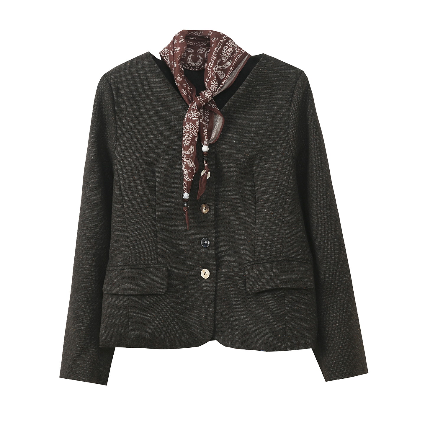 韩系通勤风含羊毛丝巾外套女2025秋季新款显瘦百搭上衣343357T21