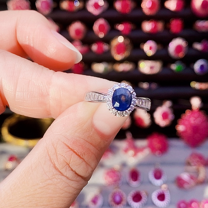 戒指银S925镶嵌蓝宝石