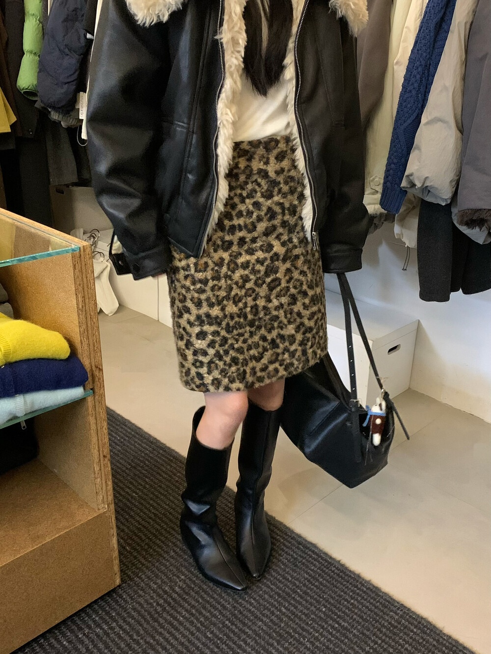 美式时髦豹纹毛呢半身裙女秋冬季新款时尚复古洋气加厚包臀裙