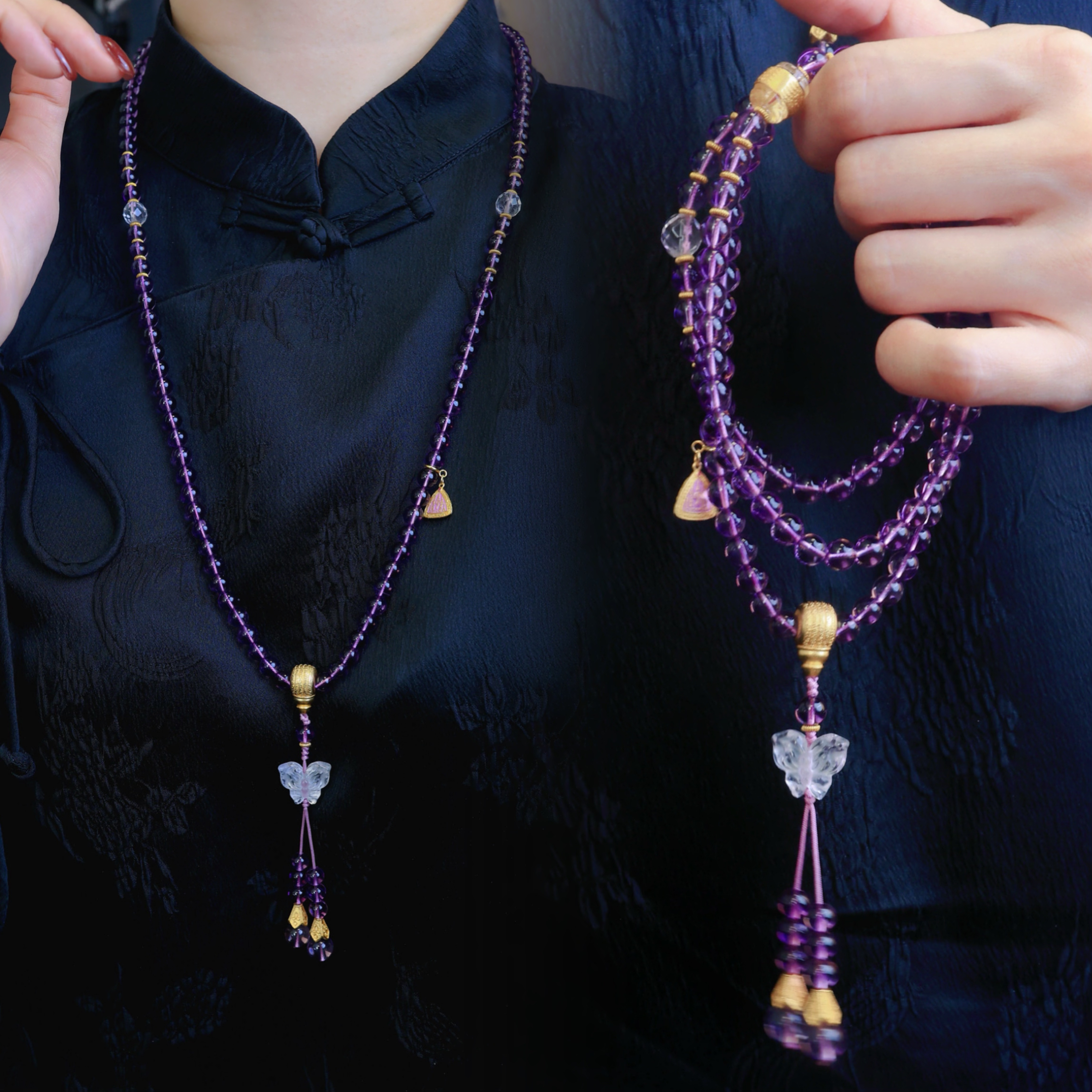 【108颗紫水晶】天然水晶108颗紫水晶项链古风佛珠（多样性发一）