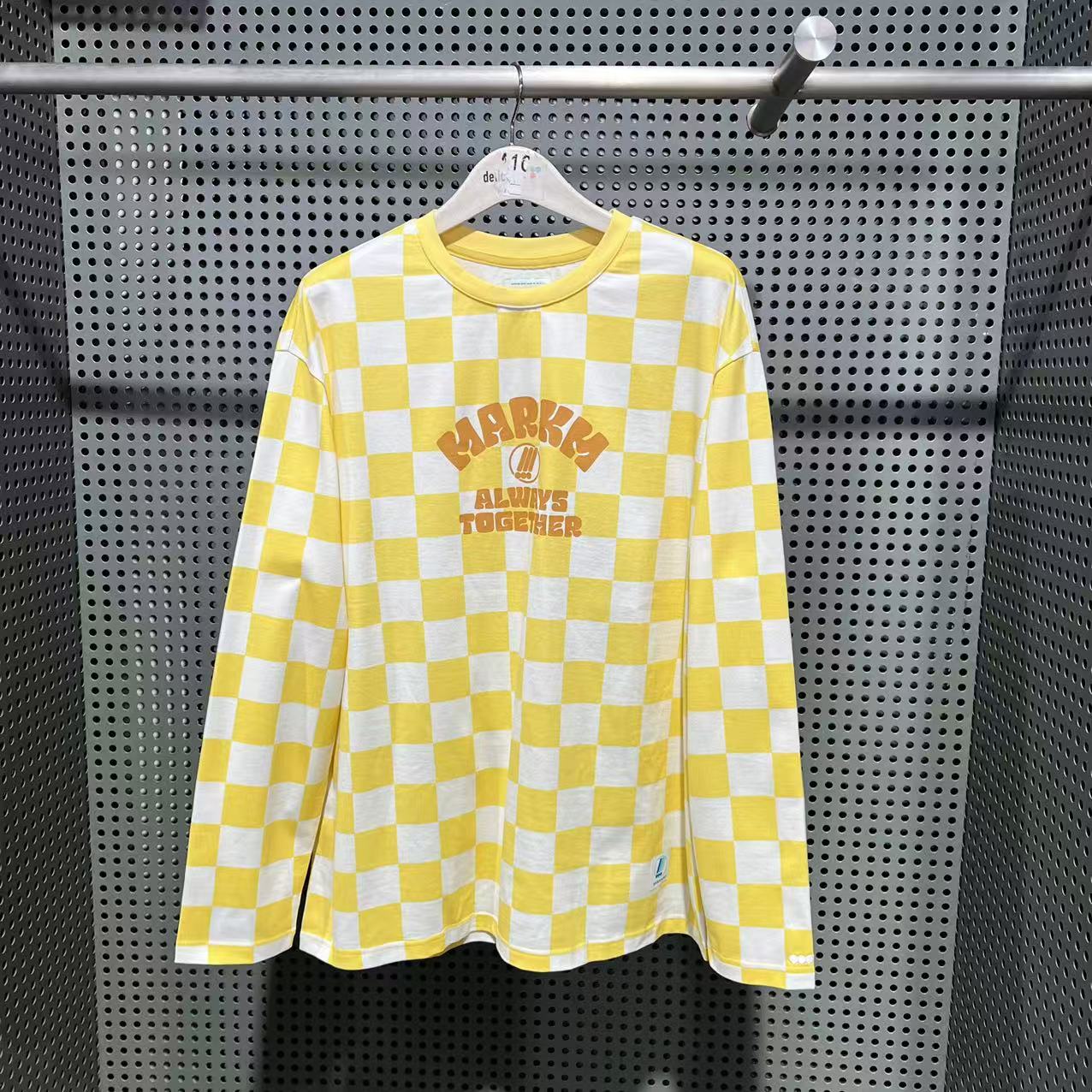 MM 韩系男款字母印花黄色格子百搭圆领长袖T恤 MEIBA87880 87880