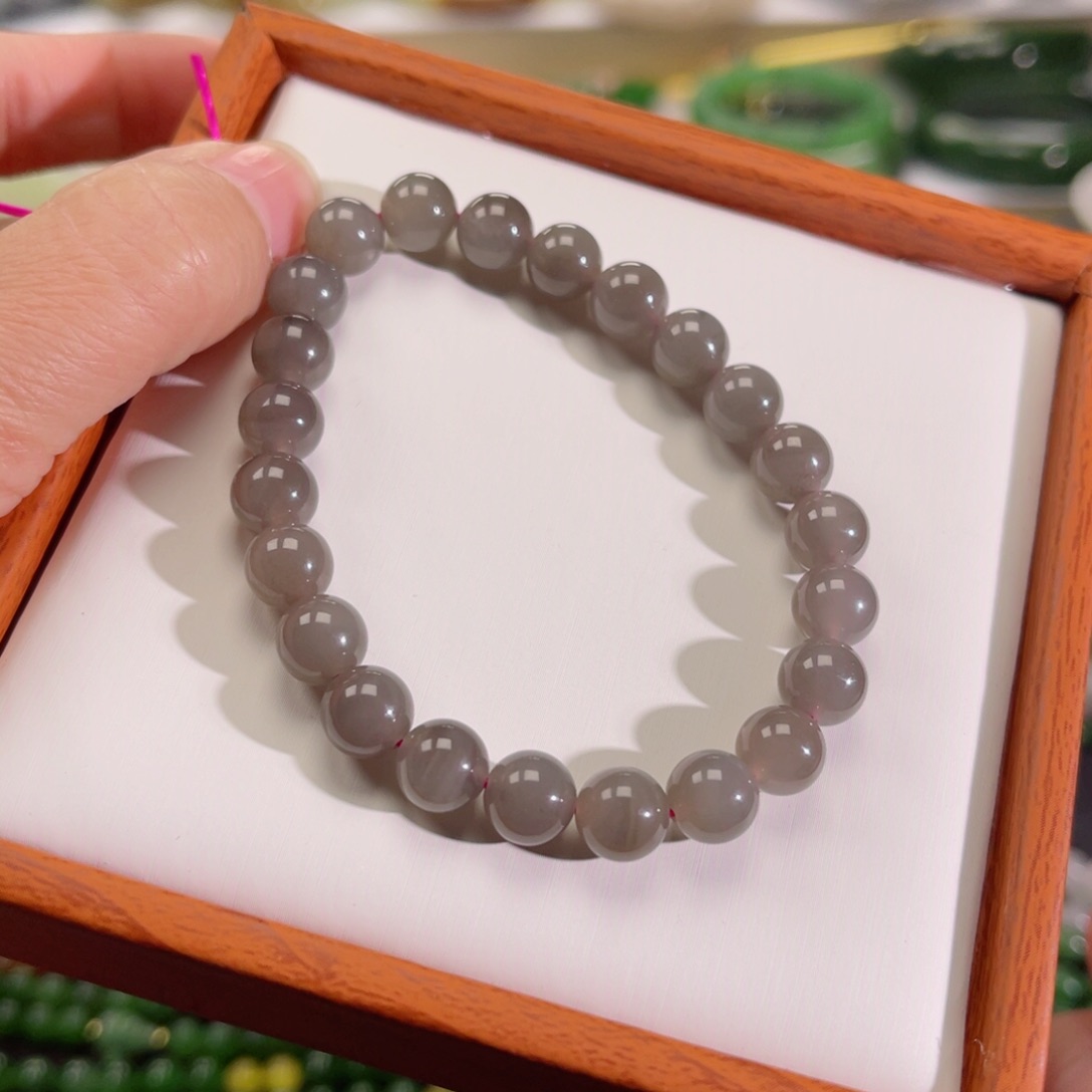 和田玉手链未镶嵌紫粉色手链卡8