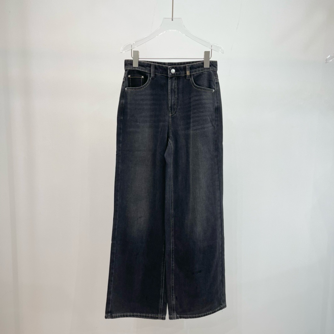 艾家秋季新款时尚阔腿直筒高腰百搭牛仔裤3287