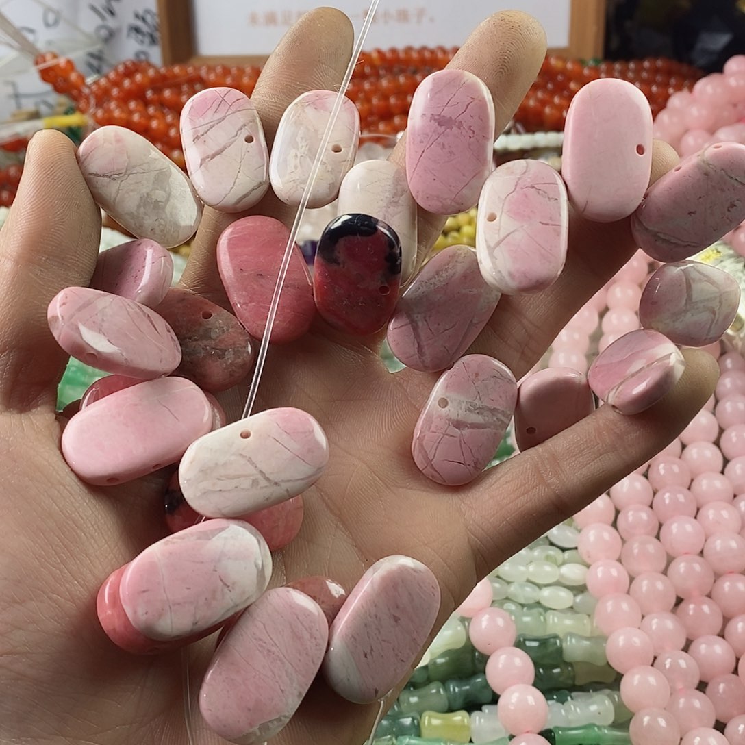 玛瑙/玉髓珠宝半成品合金一条天然粉蔷薇E190