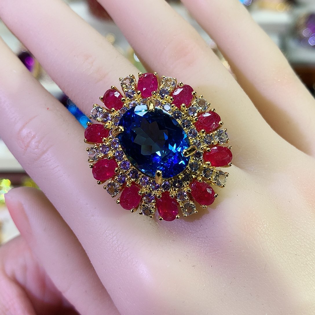 托帕石戒指银S925镶嵌