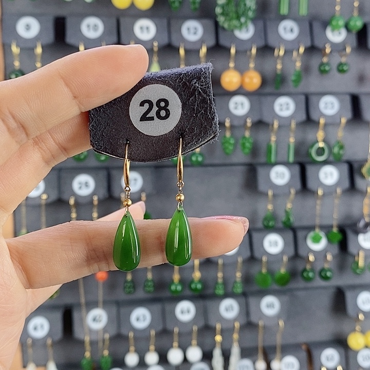 和田玉耳饰18K金镶嵌