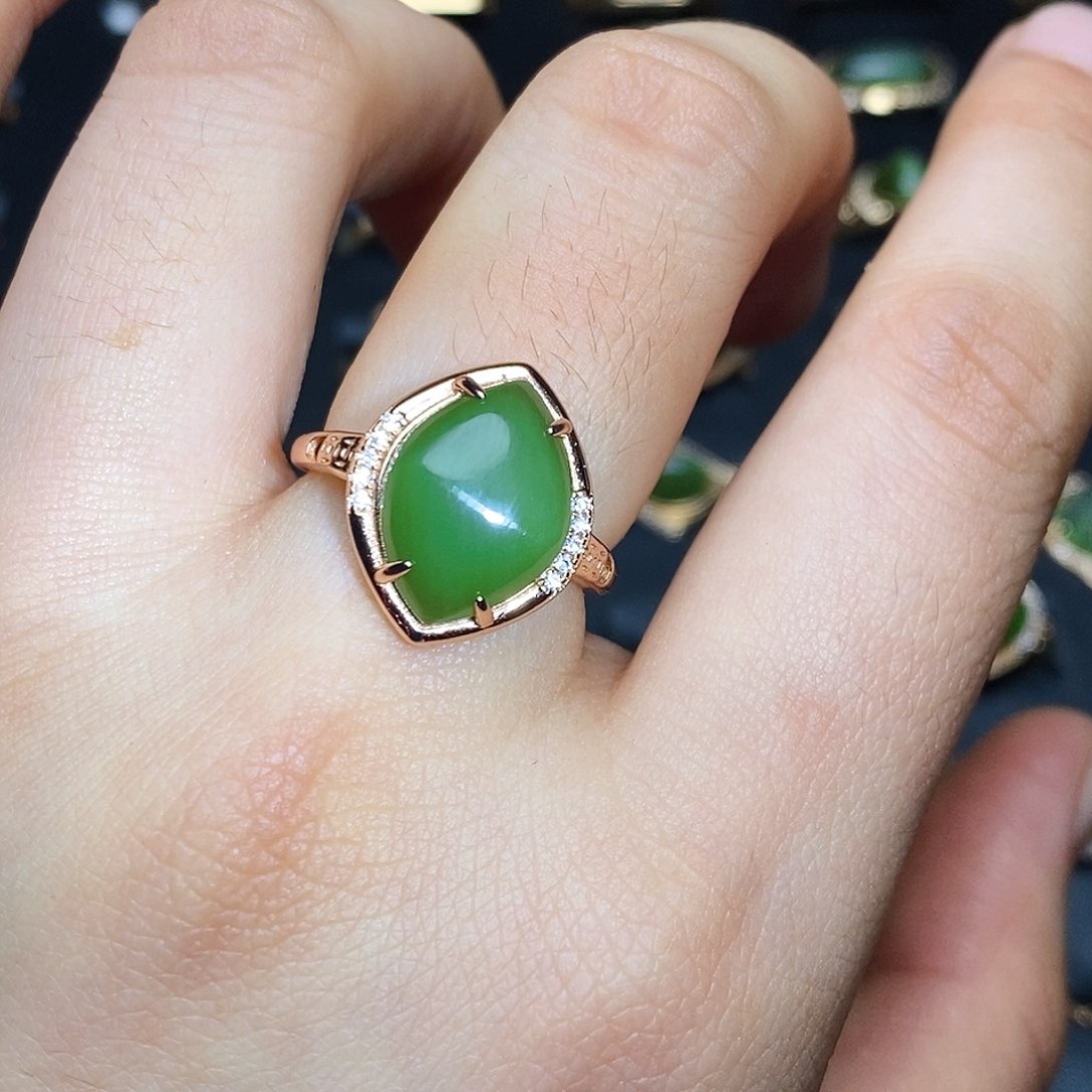 和田玉（碧玉）戒指银S925镶嵌