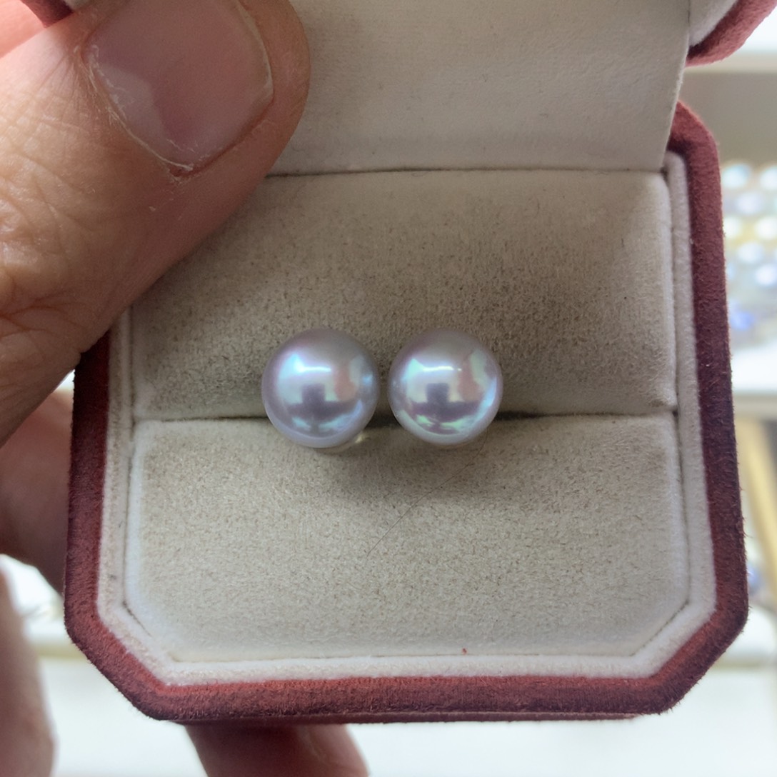 海水珍珠耳饰18K金镶嵌8.5-9真多麻素钉