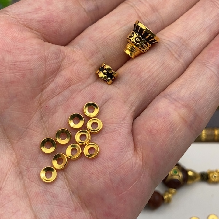 沉***金足银玻璃法眼佛塔10mm黑金莲花线束凹面10片