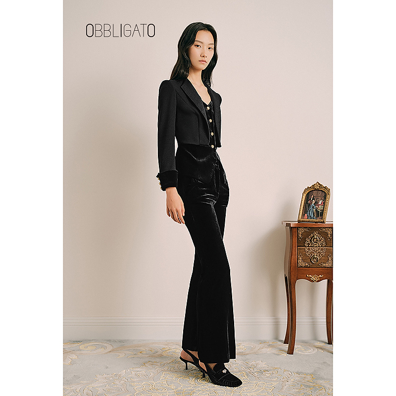 OBBLIGATO奥丽嘉朵秋季1C33320050高腰丝绒显瘦女裤