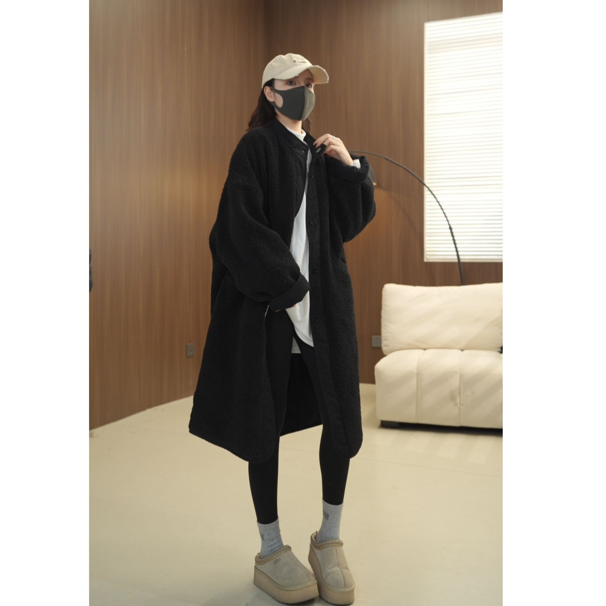 硕哥【双面穿】洗水棉（三合一）加棉毛毛外套中长款棉衣 26348